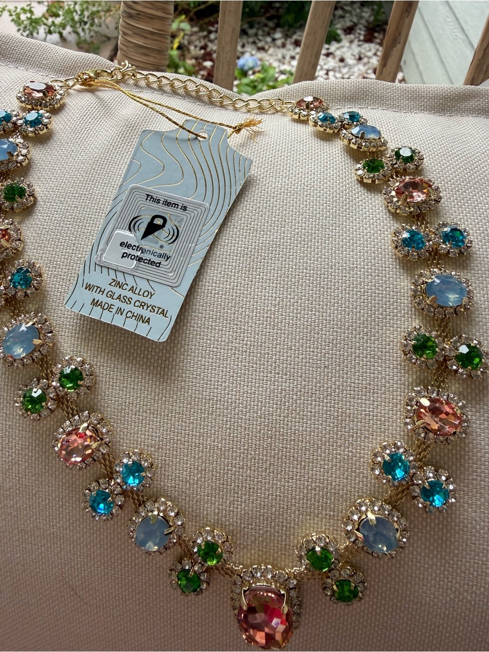 Eye candy Gold Multicolor Crystal Necklace with Pink, Blue & Green Stones - Picture 7 of 7